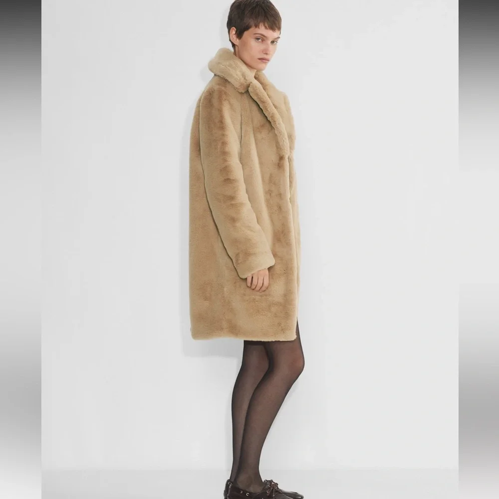 Aritzia Sunday Best Dulce Coat Polished Real Faux Fur In Tan - Picture 5 of 14